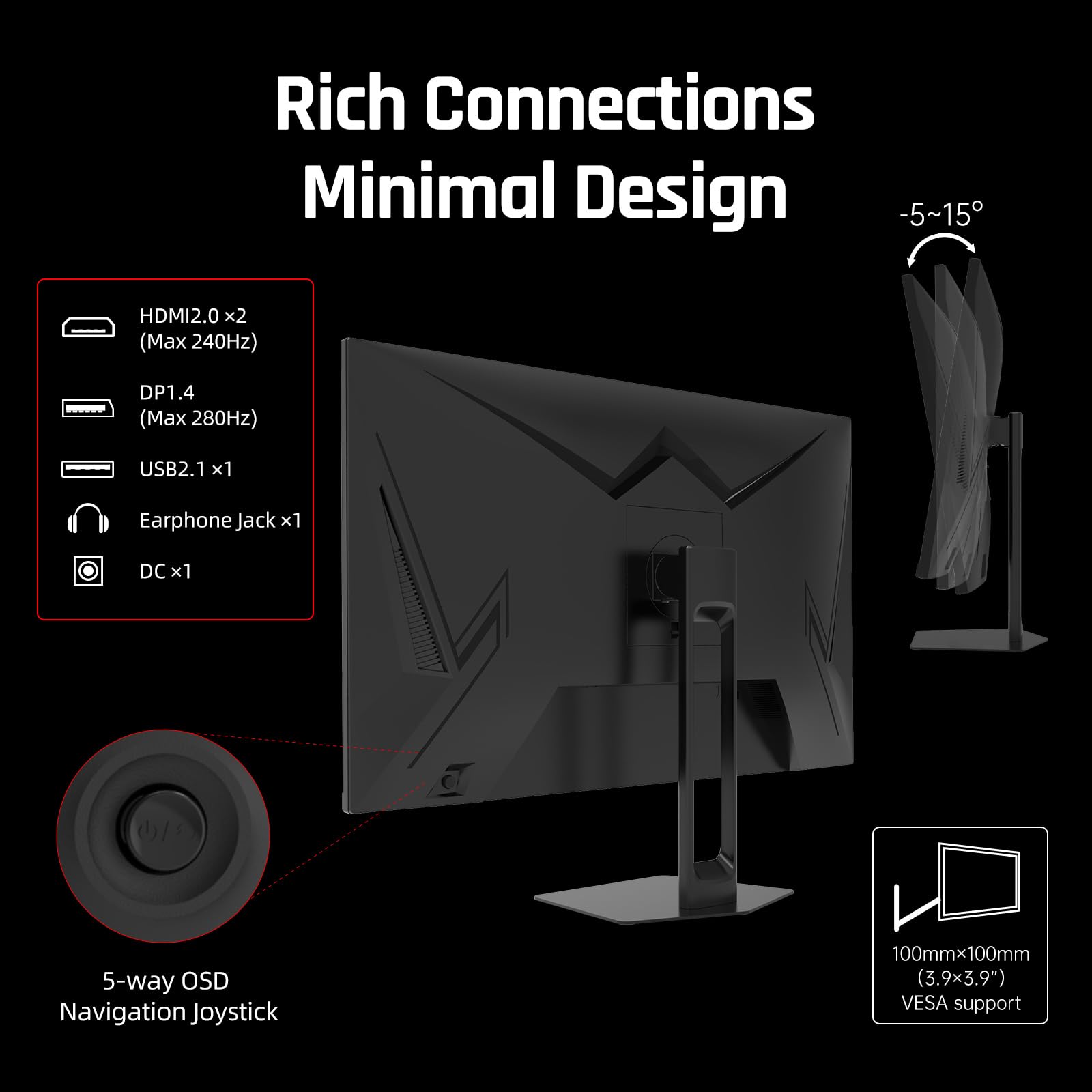 KTC 27'' 280Hz 240Hz Gaming Monitor 1ms GTG 350nits Fast VA 1080P Tilt 126% sRGB Adaptive Sync 4000:1 Contrast Ratio HDR DisplayPort 1.4/HDMI 2.0 VESA