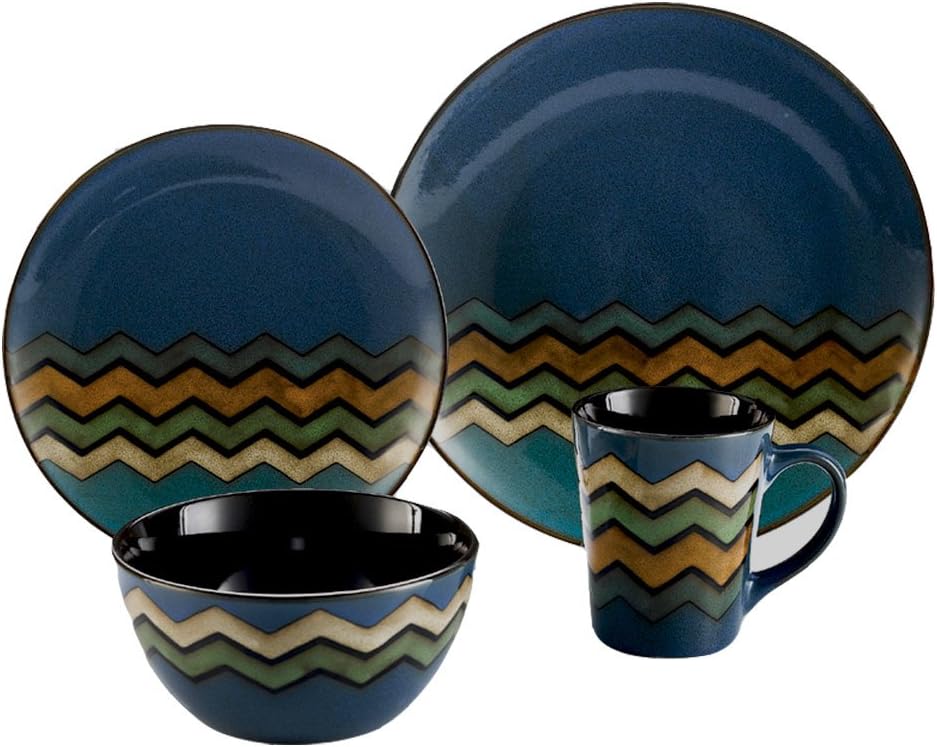 ColorUs ChinaThalia Round Coupe Stoneware 16-Piece Dinnerware Set, Royal Blue, Service for 4