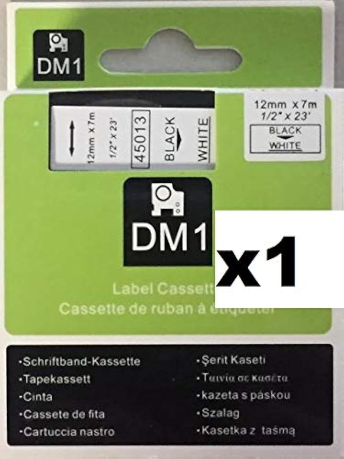 NOW INK LTD 45013 Label Tape. Compatible with DYMO D1 Series Standard Labelling Tapes. (12mm, Black ON White)