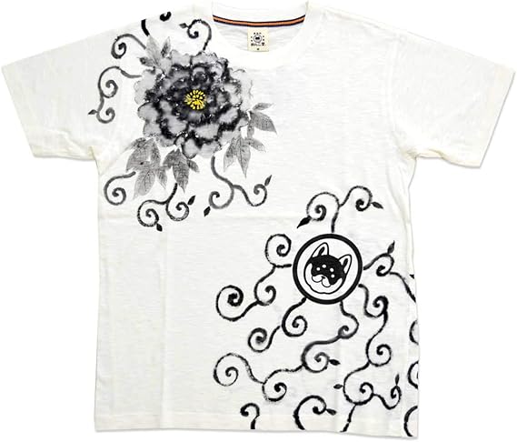 Amazon ワンコドウ 和んこ堂 和んこ堂 碧コラボ 唐草牡丹半袖tシャツ 和んこ堂 Kdw2308m 和柄 和風 柴犬 手描き 手書き 京都 あお Tシャツ カットソー 通販