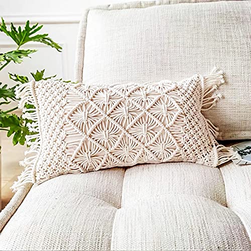 Mocoli Boho Cushion Cover, 30 x 50 cm Decorative Cushion Cover, Cotton Rope Weave Sofa Cushion Pillow Case, Hand-Woven Sofa Cushion Cover, Sofa, Bedroom, Living Room, Soft Beige Cushion Cover (No