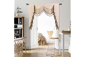 ELKCA Beige Chenille Window Curtains Valance for Living Room Luxury Waterfall Valance for Bedroom, Rod Pocket (W69 Inch, 1 Panel)