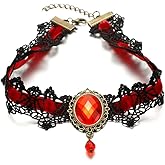 Qrettie Choker Necklace for Women Gothic Black Lace Necklace for Halloween Punk Steampunk Costume Party Retro Lolita Victorian Choker Halloween Vampire Pendant Chain