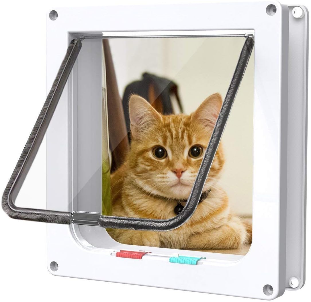 RESTER [Upgraded Version] Anti-Cracking 4 Ways Locking Magnetic Smart Cat Door,Cat Flap Door for Interior and Exterior Use (Medium)