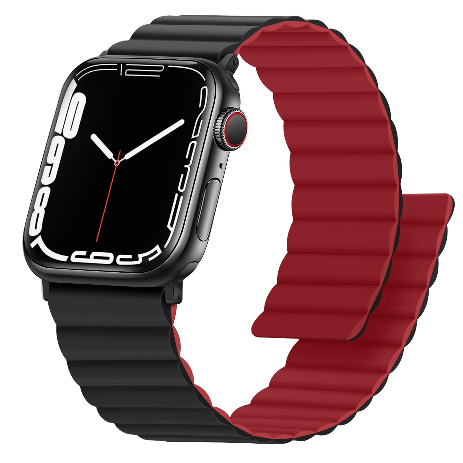 Photo 1 of Anlinser Magnetic Bands Compatible with Apple Watch Band 49/46/45 44/42/41/40/38mm, Women Men Double Side Reversible Strap for iWatch Ultra 3-1 Series 11/10/9/8/7-1 SE (42/41/40/38, Red/Black)