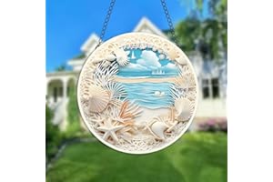 WOHAHA Oceans Shells Acrylic Window Hanging Sea Marine Life Stained Suncatchers for Window Acrylic Panels Bedroom Garden Kitchen Wall Decoration Gifts for Women Mom Grandma Teacher
