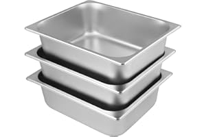 3 PCS 1/2 Size, 4 Inch Deep Stainless Steel Steam Table Pans, Anti-Jamming Steam Pan, Hotel and Restaurant Catering Food Pans by GENHAKON