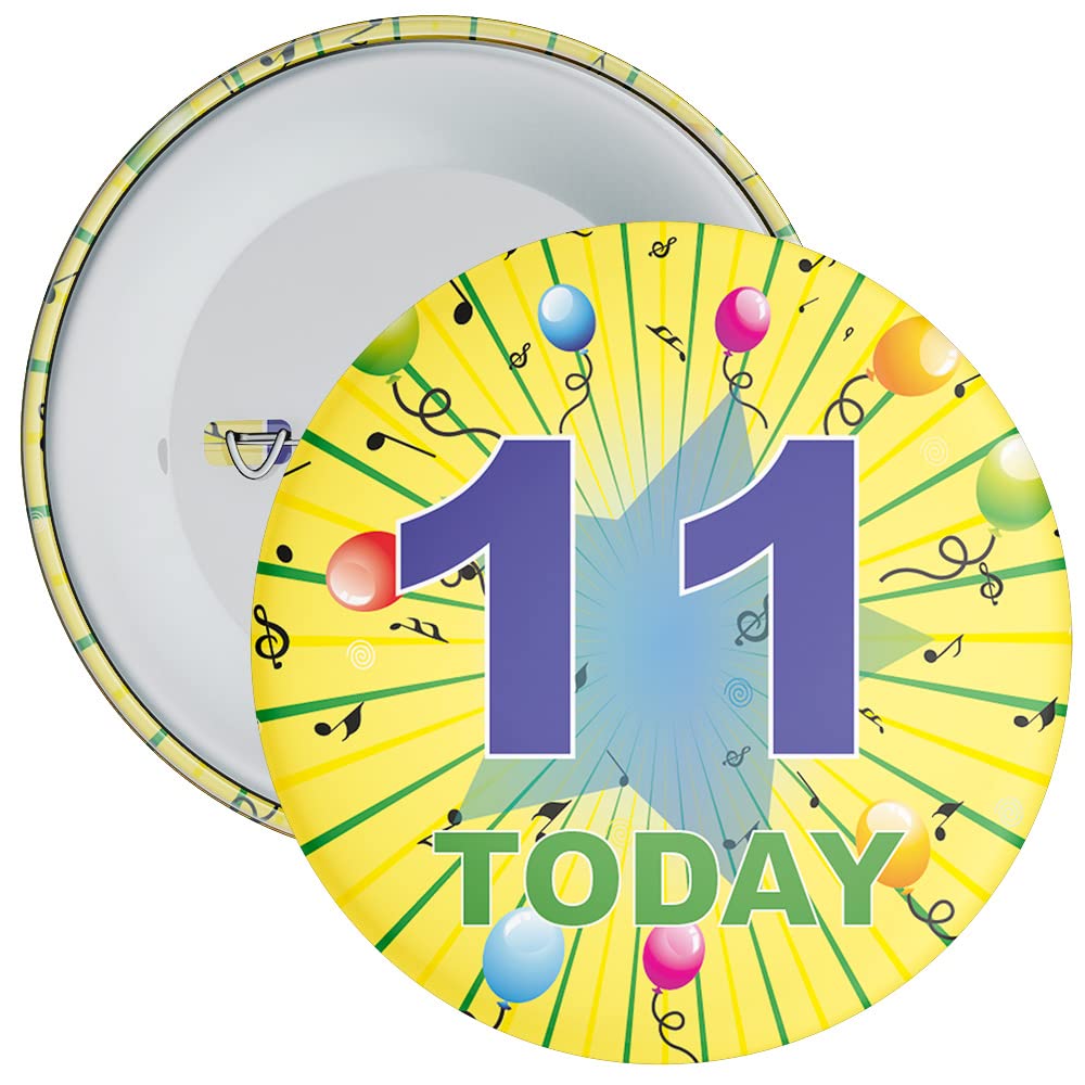 Yellow 11th Birthday Badge available in a choice of 2 sizes (59mm)
