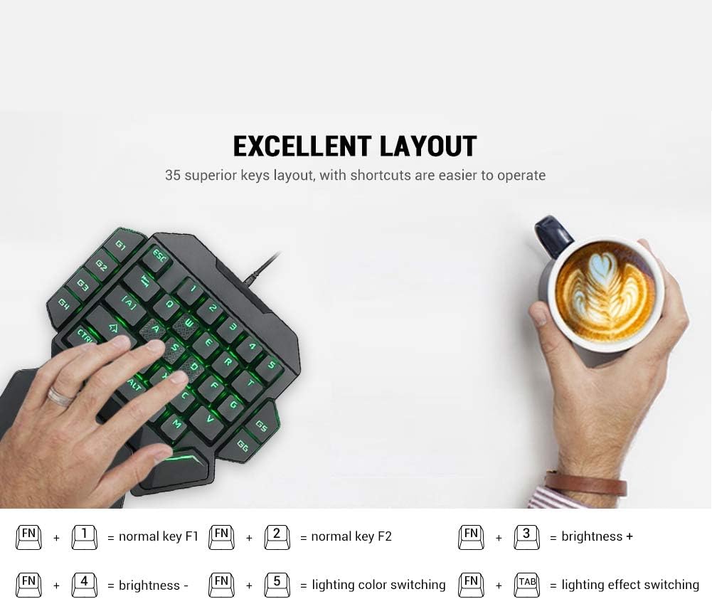 Sutinna RGB One-handed Mechanical Keyboard, Ergonomic Backlight Mechanical Single Hand Gaming Keyboard with Macro Definition Function - Image 4
