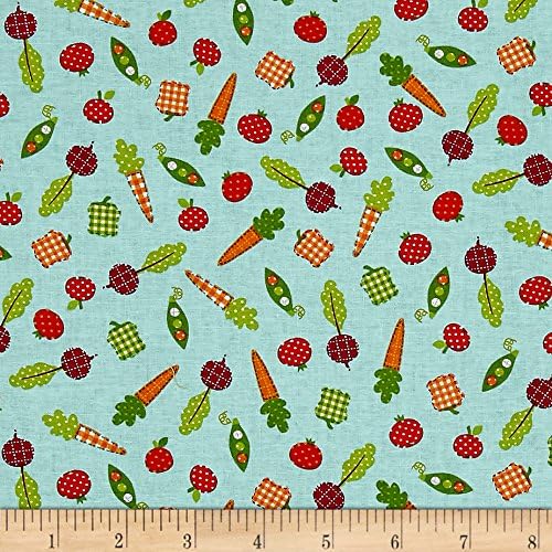 Farm Friends Apples and Carrots Aqua Fabric
