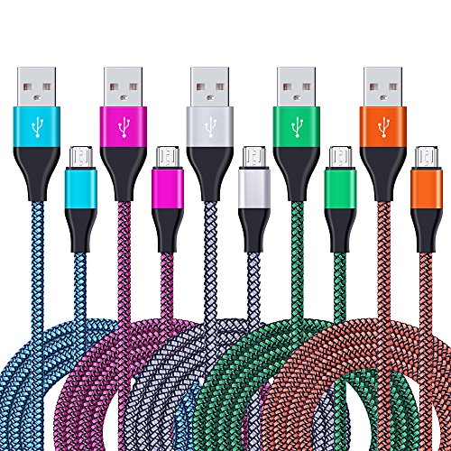 PS4 Micro USB Cable, CIQILY 5-Pack 6ft Long Nylon Braided 2.0 USB Android Cable Sync and Charging USB Cord for Samsung Galaxy S3/S4/S6 Edge S7, Note 4 5, HTC, LG,Tablet, Xbox One, PS 4 Pro