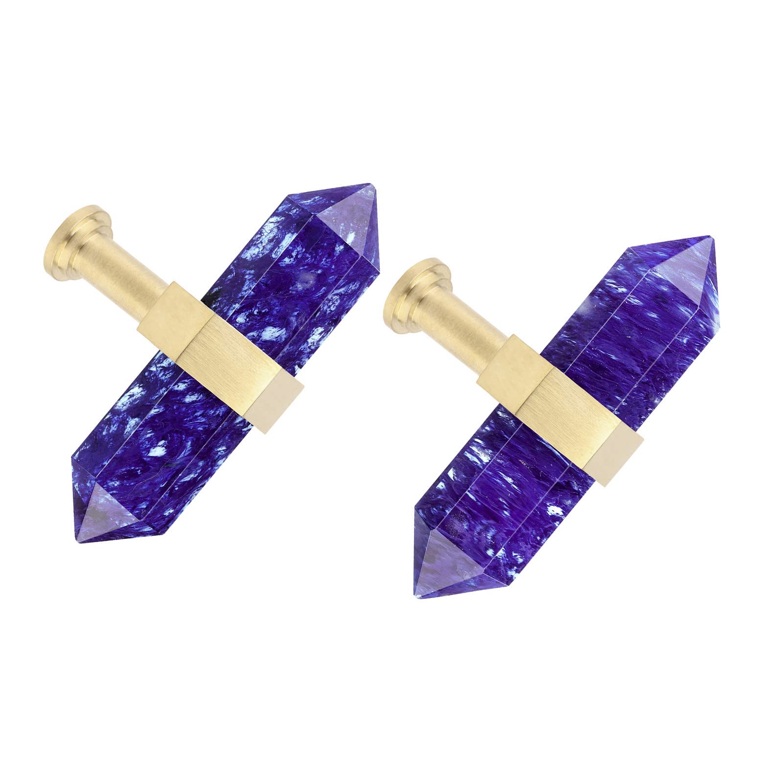 mookaitedecor Set of 2 70mm Blue Smelting Quartz Stone Wands Drawer Knobs with Screws, Healing Crystal Gifts, Semi Preicous Stones Quartz Pull Handles for Cabinet Cupboard Wardrobe Home Decor