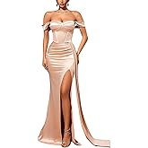 CurvySweet Women's Satin Ruched Sleeveless Bodycon Cocktail Formal Evening Maxi Dress with Built-in Bra & High Thigh Slit