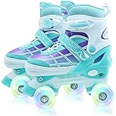 Roller Skates for Kids, Adjustable Quad Skates for Youth Teen Ages 5-8 8-12 12-14 with Light Up Wheels, Children Beginners Rollerskates for Indoor Outdoor Spots