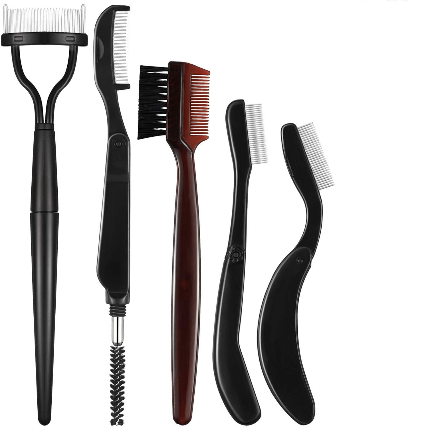 5 Pieces Folding Eyebrow Comb Stainless Steel Grooming Brush and Eyelash Separator Mascara Applicator with Storage Bag for Making Up Supplies