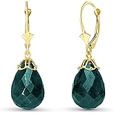 14k Solid Gold Leverback Earrings with Natural Green Sapphire Dangle Drop Made in USA Fine Jewelry