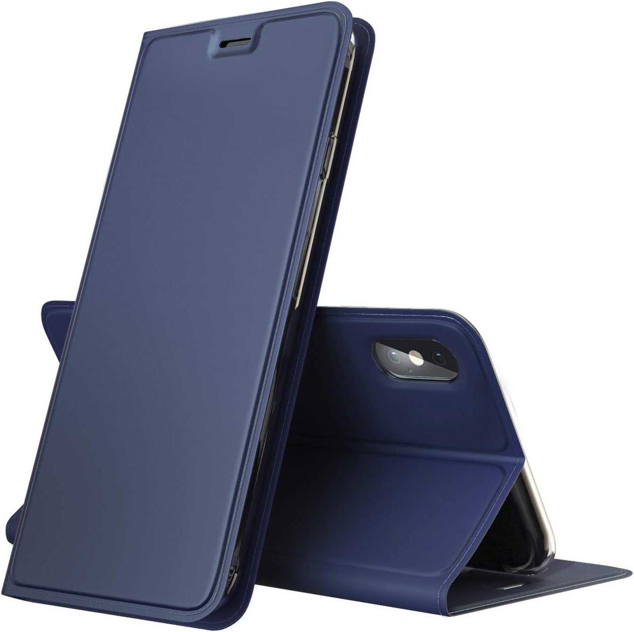 Verna iPhone X/iPhone Xs Case, PU Leather Flip Folio Case, Slim Fit Purse Wallet with Card Holder, Compatible with Apple iPhone X/iPhone Xs - Blue
