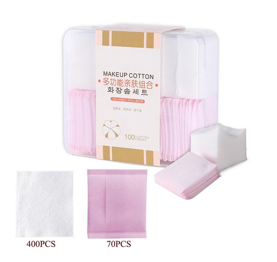 1 Box (400PCS Thin +70PCS Hand-Inserted) Disposable Makeup Puffs Facial Soft Cotton Pads Face Deep Cleaning Paper Remover Wiper for Cosmetic Nail Polish Removing Skin Care Beauty Tools