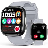 Smart Watches for Men Women with Bluetooth Call 1.72" HD Touch Screen Fitness Watch with Heart Rate/Sleep Monitor,100+ Sports Modes Fitness Tracker Smartwatch with IP68 Waterproof for Android iOS,Grey
