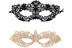 Pretishows 2 Pieces Masquerade Mask for Women Black Lace Mask for Masquerade Ball, Halloween Party
