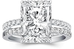 Effinny 4.0ct Radiant Cut Engagement Ring Set,Rectangle Crushed Ice D Color 925 Sterling Silver Bridal Ring Set with Half Eternity Wedding Band