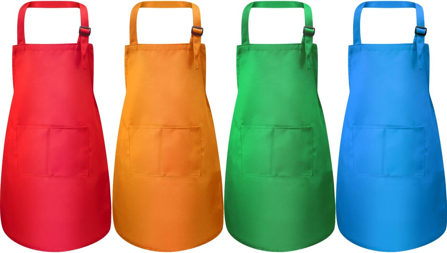 Yaomiao 4 Stücke Kinderschürze mit Tasche Kinder Verstellbare Kochschürze zum Kochen Backen Malerei (Grün, Orange, Rot, Blau M für 7-13 Jahre)