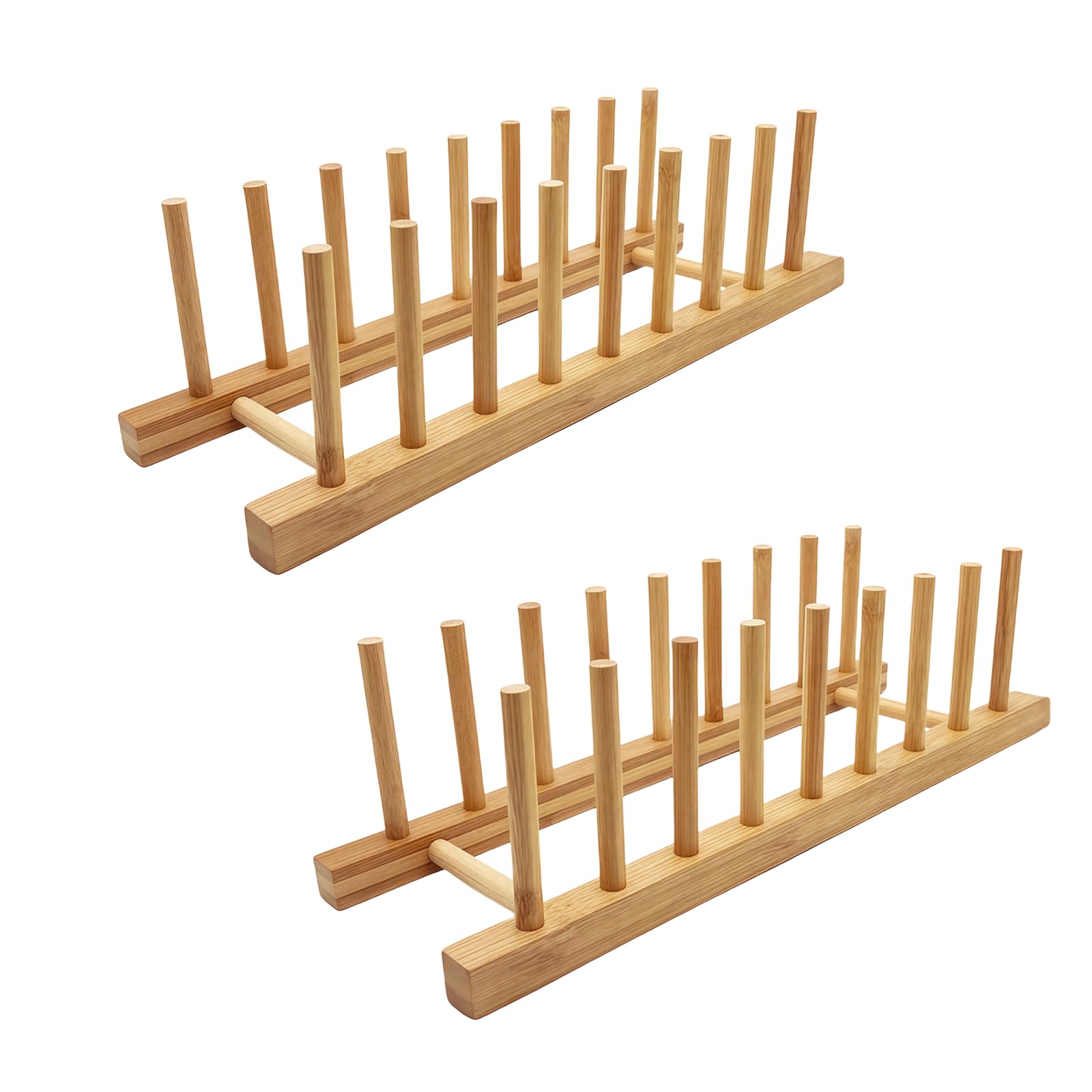 efbock Plate Rack Holder for Kitchen Cupboards Bamboo Wooden Chopping Board Tray Dish Rack Stand Drainers, Kitchen Cabinet Organizer for Plate/Cup/Pot Lid (2, 8 slots)