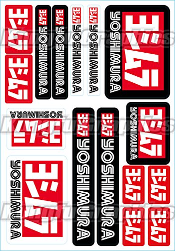 Kungfu Graphics YOSHIMURA ãƒ¨ã‚·ãƒ ãƒ© Sponsor Logo Racing Sticker Sheet Universal (7.2x 10.2 inch), Black Red