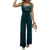 BLENCOT Womens Velvet Jumpsuit Winter Sleeveless Wide Leg Rompers Casual Fall Overalls
