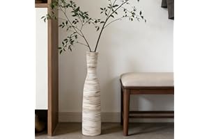 ALMA 20" White & Browm Tall Skinny Vase for Flowers, Decorative Thin Pampas Grass Vases for Living Room Floor, Dinner Table, 