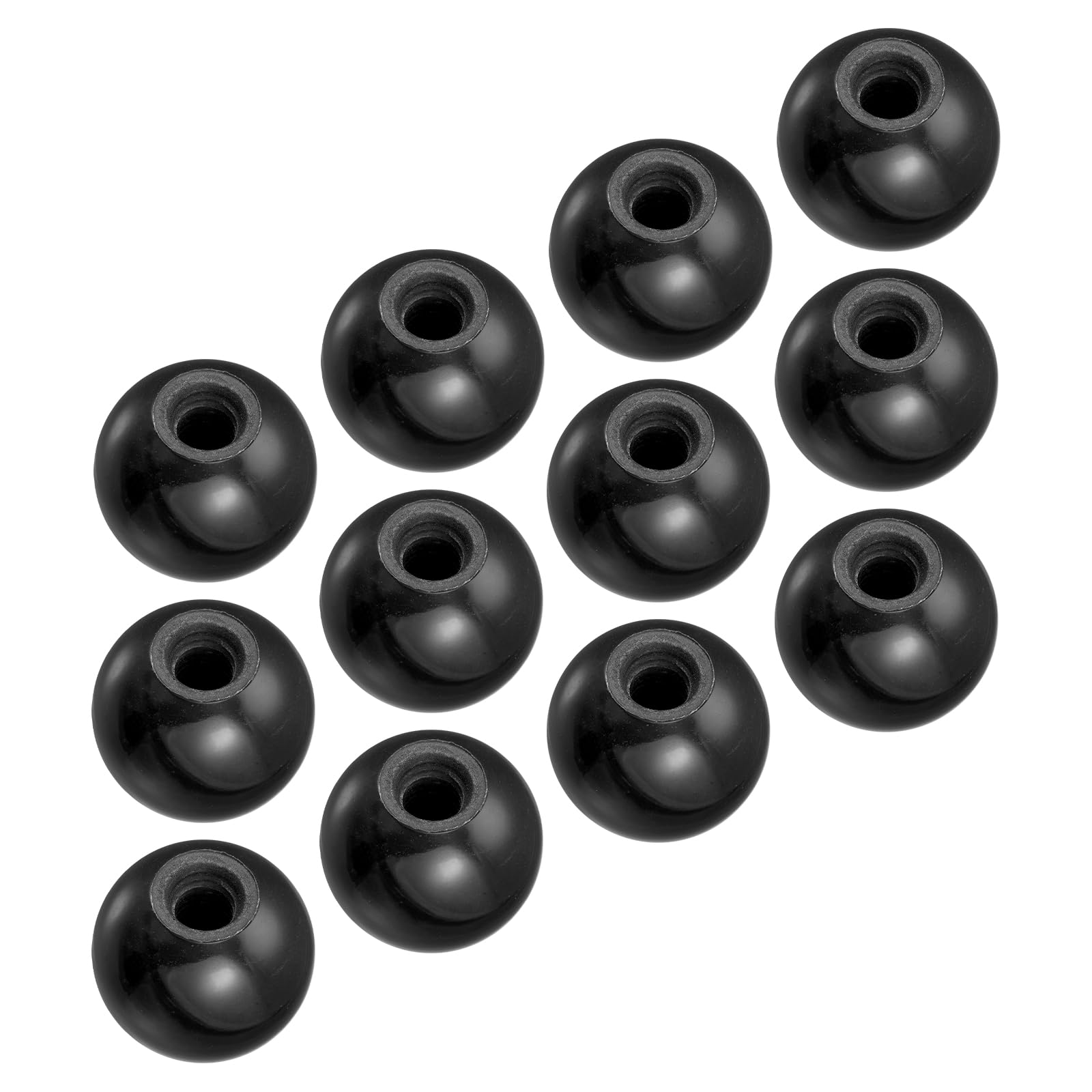 METALLIXITY Threaded Ball Knobs (35mm/1.38") 12Pcs, Plastic Round Operation Ball Handles with M10 Female Thread - for Machine Handle Tool Replacement, Black