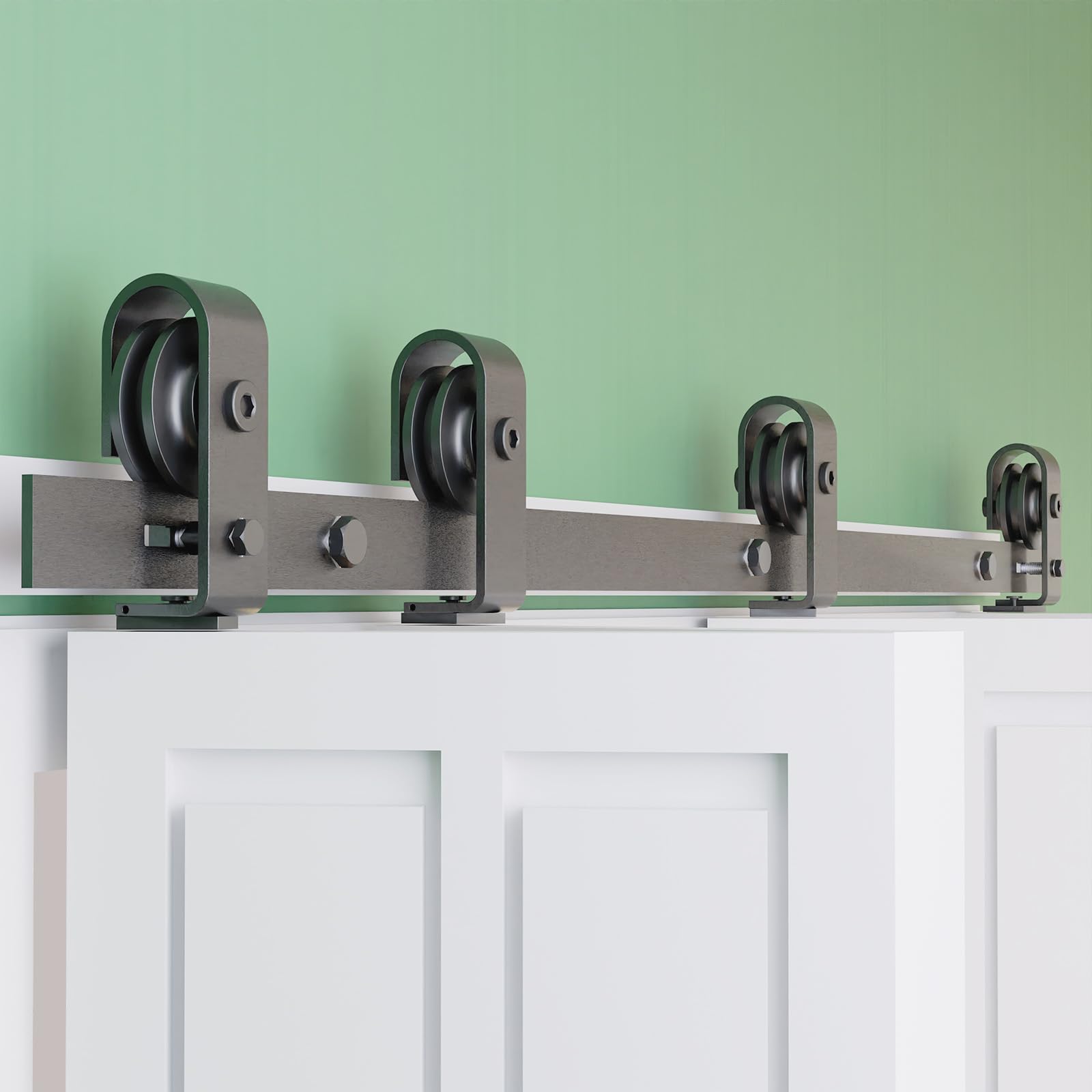 Photo 1 of HAYOHRT 70" Bi-Folding Sliding Barn Door Hardware Track Kit 5.8ft Barn Door Bifold Hardware Kit for Four 16.5" Closet Door Heavy Duty Top Mount Roller Slide Smoothly Quietly Black No Door