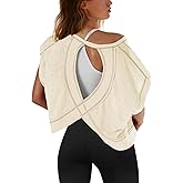 antmove Open Back Workout Tops for Women – Ribbed Short Sleeve Yoga Running Shirts – Comfortable and Breathable