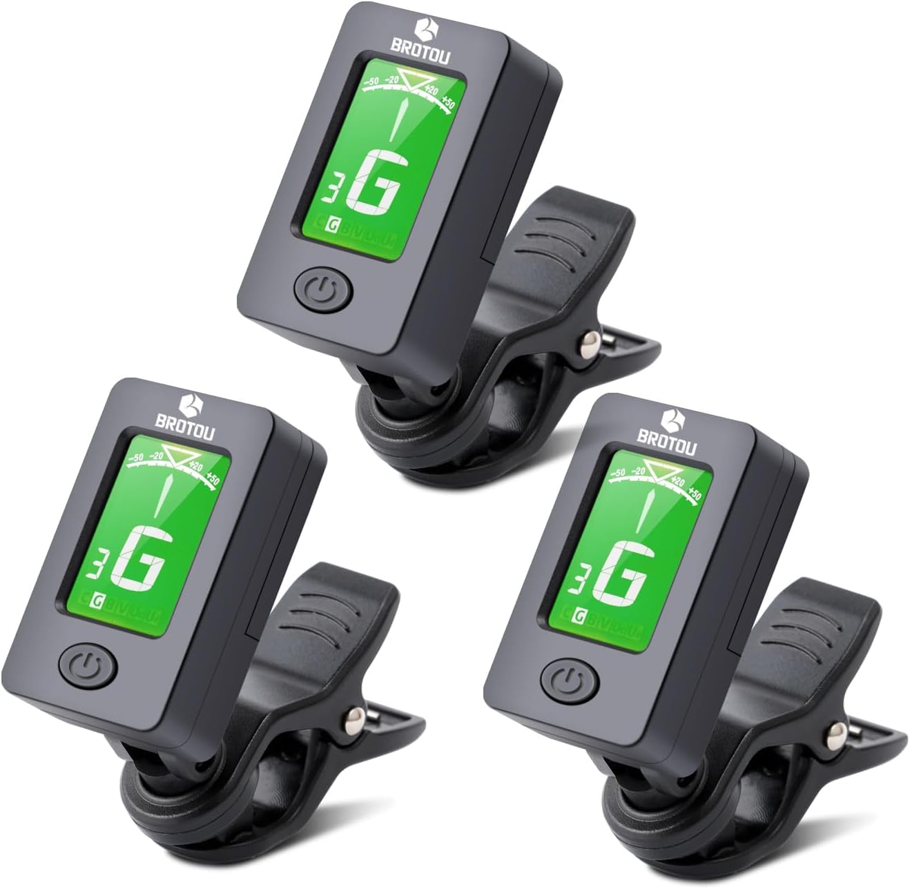 BROTOU 3 Pcs Guitar Tuner Clip On with Guitar Capo for Guitar, Bass, Violin, Ukulele, Digital Electronic Tuner Acoustic Guitar Accessories with LCD Display