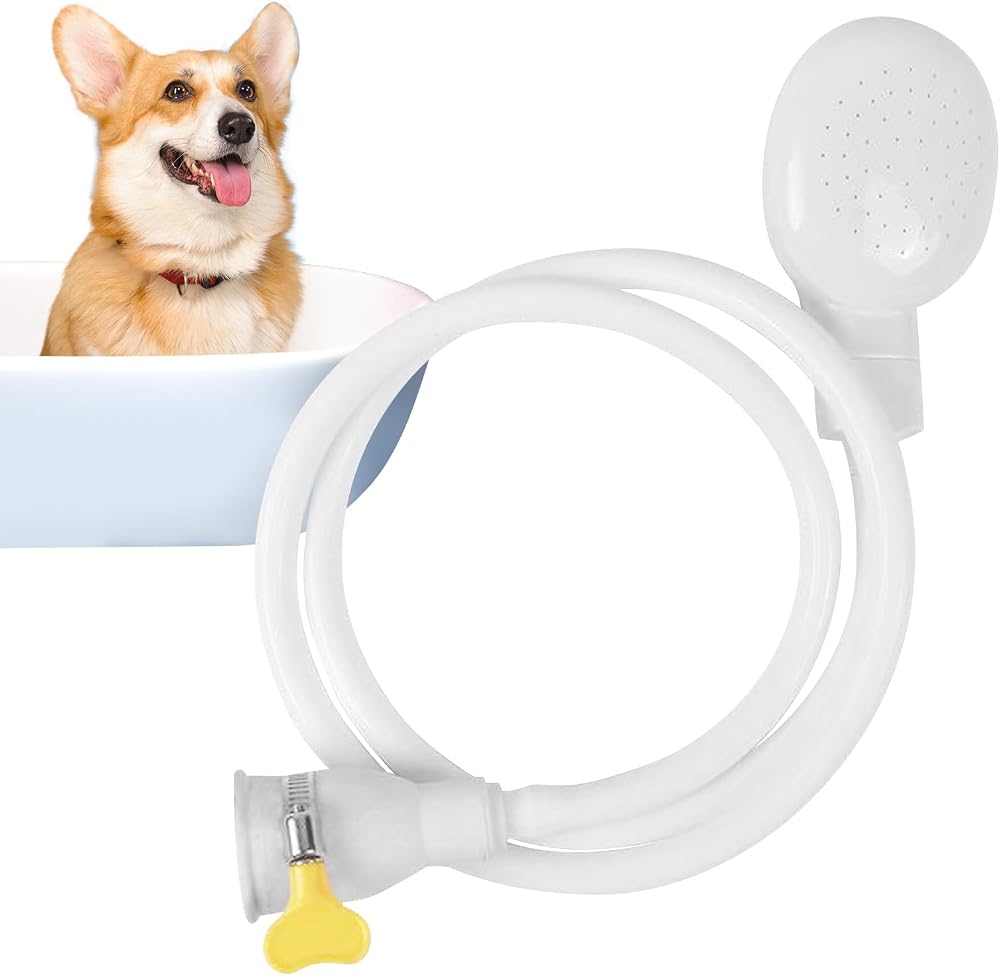 MVPACKEEY Pet Shower Head Hose 1.3m White Secure Clamp Portable Dog Bath