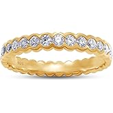 SAVEARTH DIAMONDS 1 Carat Round Cut Lab Created Moissanite Diamond Full Eternity Stackable Wedding Band Ring For Women In 14K Gold Over Sterling Silver (VVS1 Clarity, 1.00 Cttw)