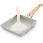 JOUTYFOR Japanese Omelette Pan, Tamagoyaki Egg Pan, Nonstick Frying Pan with Spatula, Healthy Granite Cookware, PFOS & PFOA Free, 6" x 7" (White)