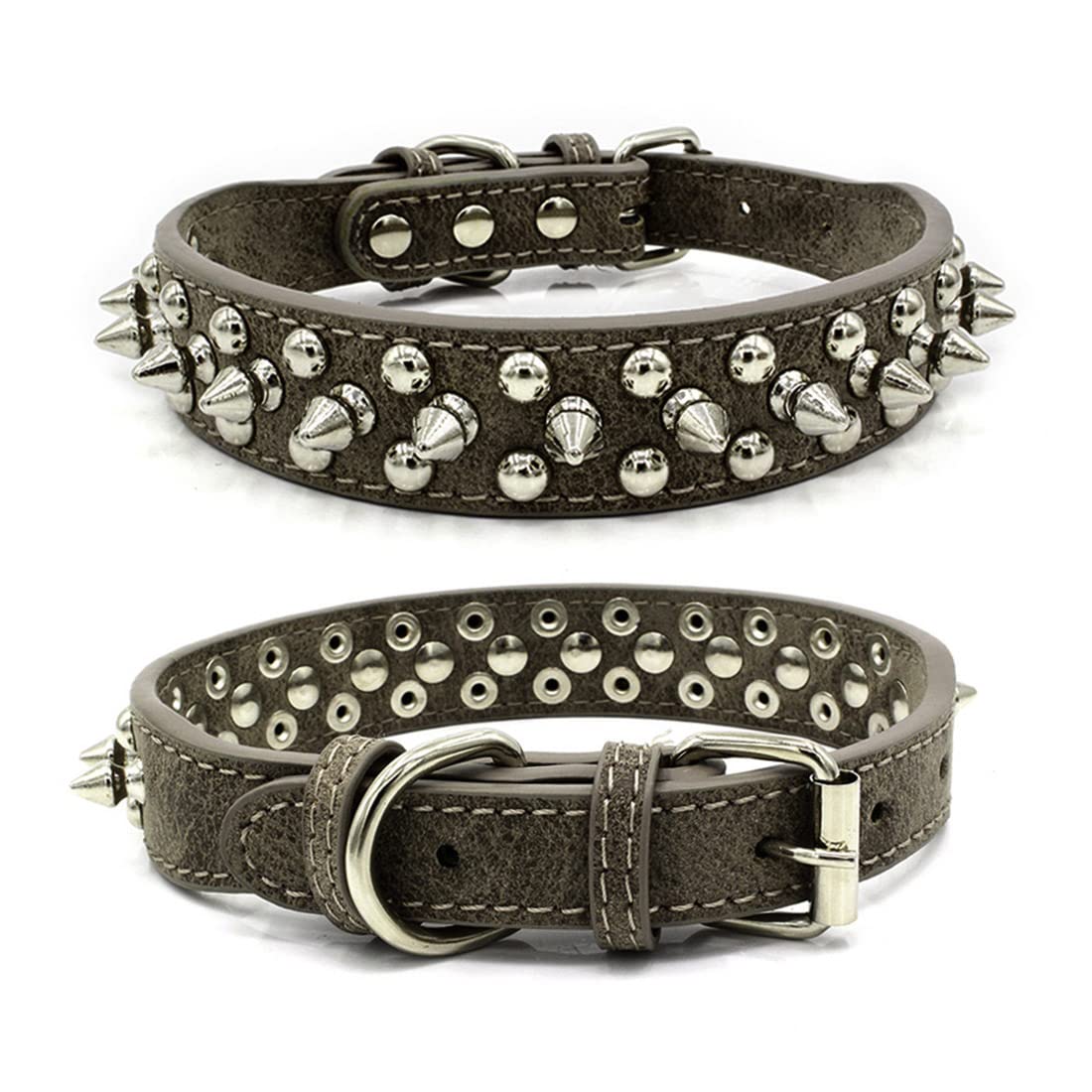 Yiwong Spiked Leather Dog Collar Lead, Anti Bite Rivet Dog Collar Medium and Large Dog Chains, French Bulldog Collar