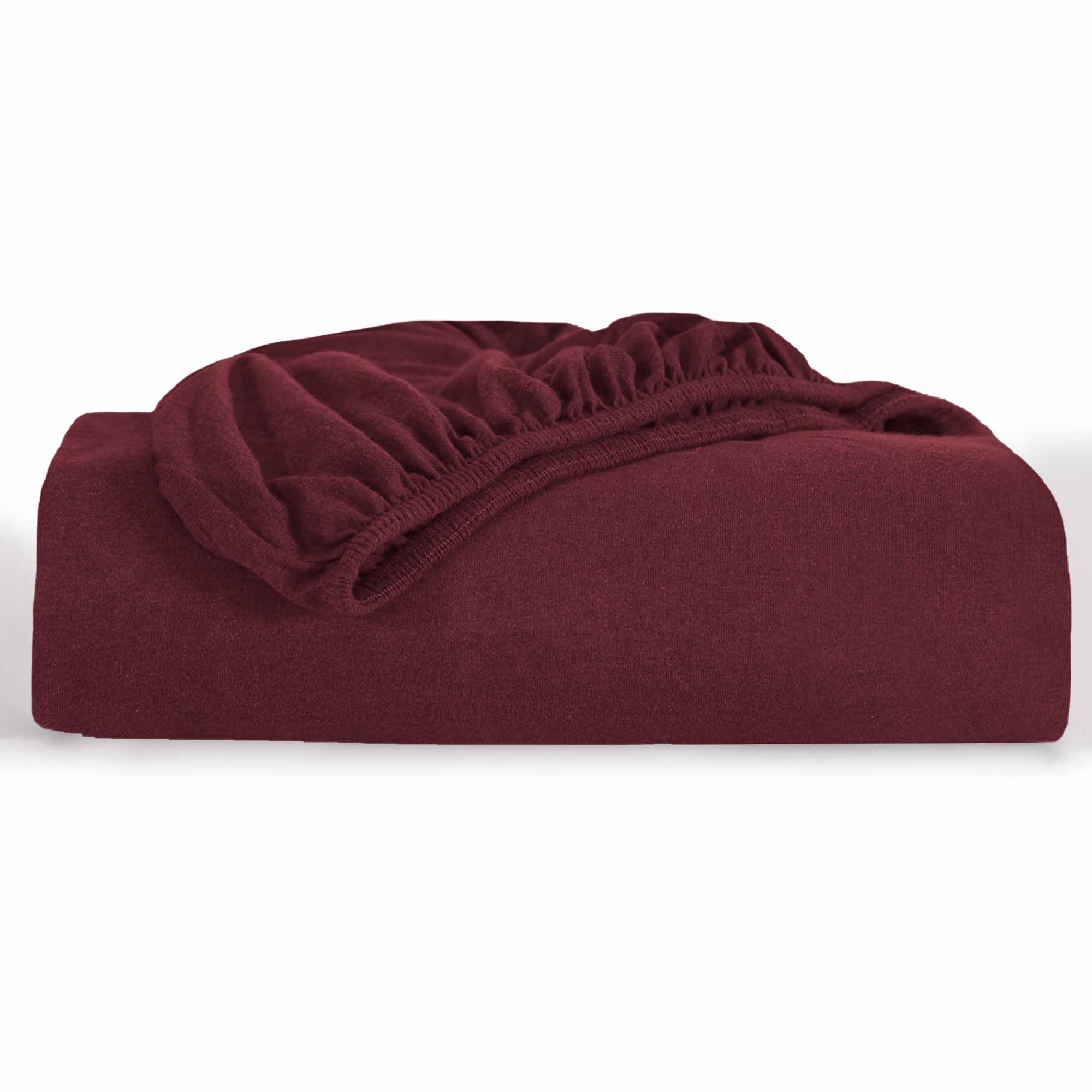 Oxford Homeware Burgundy Double Fitted Sheet –100% Organic Cotton 30 Cm Deep Pocket Jersey Bed Sheets, Soft Breathable Easy Care Fitted Sheets – Shrinkage and Fade Resistance (137x190)