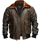 Ignete Ltd Mens A2 Aviator Cockpit Style Bomber Leather Jacket | Pilot Leather Jackets - G1 Fur Collar Flight Leather Jacket