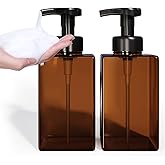 Kzeirm Amber Foaming Soap Dispenser, Refillable Foam Hand Soap Dispenser, Set of 2 Empty Foamer Pump Bottle, Brown Foaming Dispenser Bottles with Black Pump