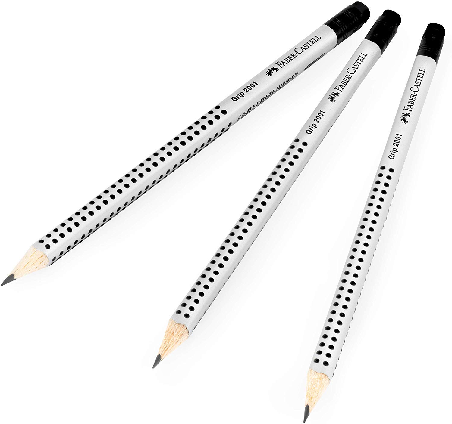 Faber-Castell Grip 2001 Triangular Eraser Tipped Graphite Pencils - B - Pack of 3