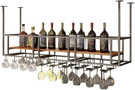 Rústico negro colgante vino titular industrial vino estantes montados