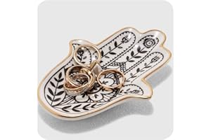 MADE BY LUCKY Jewelry Trinket Ring Dish Ceramic Hamsa Evil Eye Hand of Fatima Holder Key Ashtary Trinket Plate Bowl Small Boho Home Decorative Cute Decor Jewelry Tray Dish Gift Mom Brithday