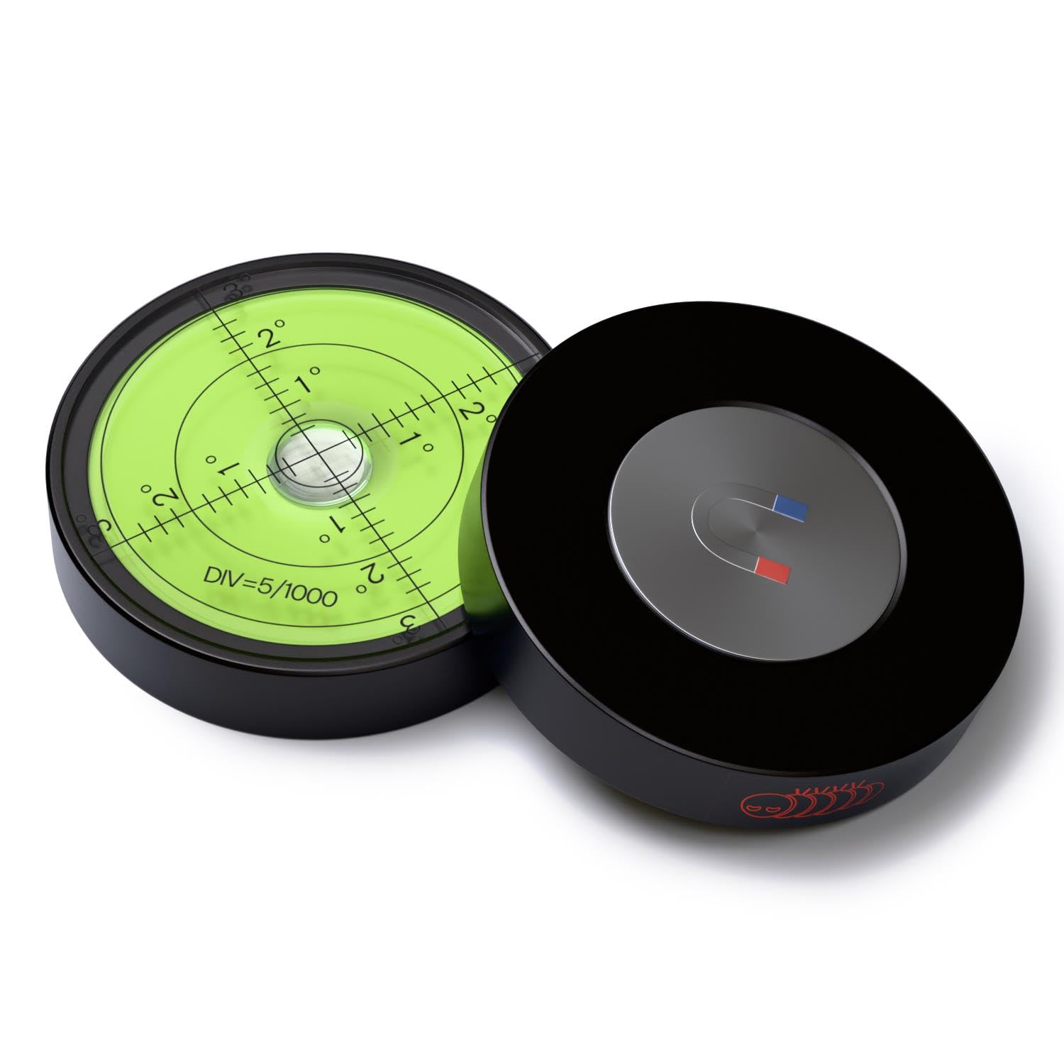 Magnetic Metal Large Spirit Bubble Level 60mm Diameter, Degrees, Circular, Surface Level - Metal Housing, Bulls Eye Bullseye Vial Round, Green/Black