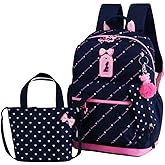 VIDOSCLA 3Pcs Heart Printing Backpack Sets Bowknot Primary Schoolbag Travel Daypack Shoulder Bag Girls Rucksack knapsack