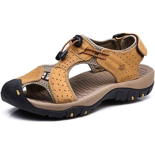 ?Men\'s Hiking Sandals Brown Leather Athletic Casual Outdoor Sports Shoes CAMEL CROWN Mens Leather Hiking Sandals Outdoor Beach Sports  main image 3