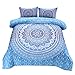 NTBED Bohemian Comforter Sets Queen Lightweight Soft 3-Piece Microfiber Bedding Boho Mandala Medallion Printed Quilt Set with 2 Matching Pillowcases (Blue, Queen)