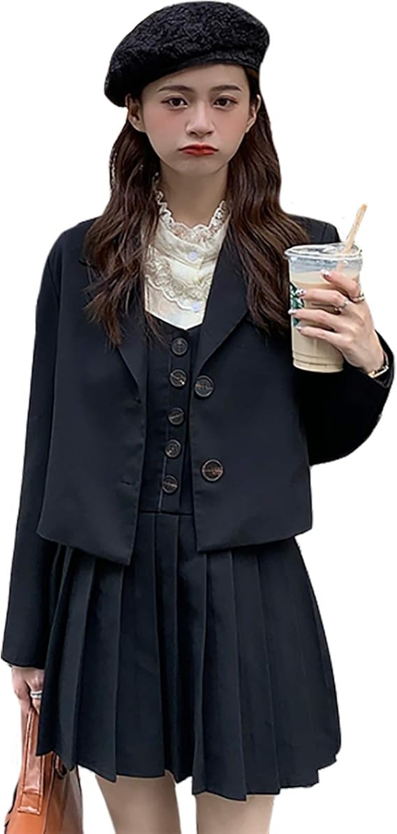 Amazon セットアップ 量産型 ワンピース スーツ 上下セット 韓国 服 レディース 着痩せ 制服 カジュアル 無地 可愛い 学院風 通勤 通学 甘め 春秋 スカートスーツ 通販