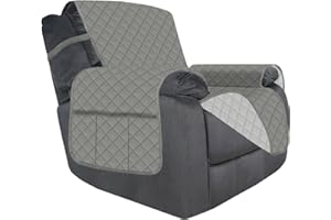 Deeky Recliner Chair Covers for Large Recliner, Reclining Chair Cover Slipcovers, Couch Sofa Covers for Dogs Pets Reversible Water Resistant Furniture Covers with Elastic Straps, Gray/Light Gray